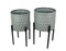 Set of 2 Galvanized Zinc Finish Leaf Pattern Metal Planters With Wooden Stands
